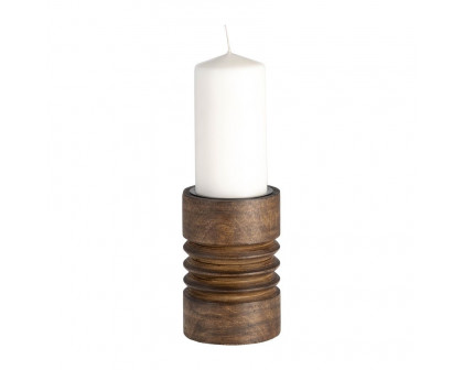 Sagebrook 6" Wood Accordion Candle Holder - Brown