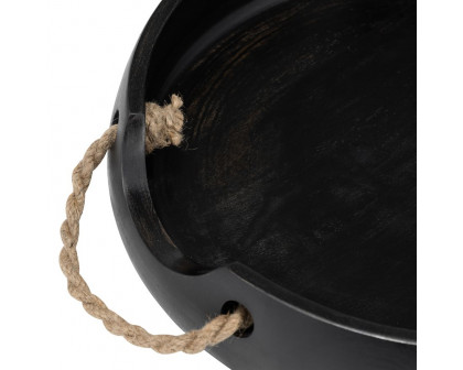 Sagebrook 12"/15" Wood Round Trays With Rope Handles (Set Of 2) - Black