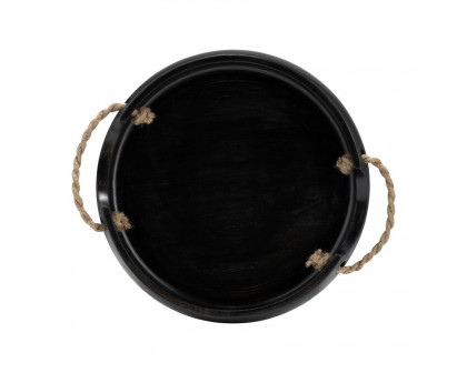 Sagebrook 12"/15" Wood Round Trays With Rope Handles (Set Of 2) - Black