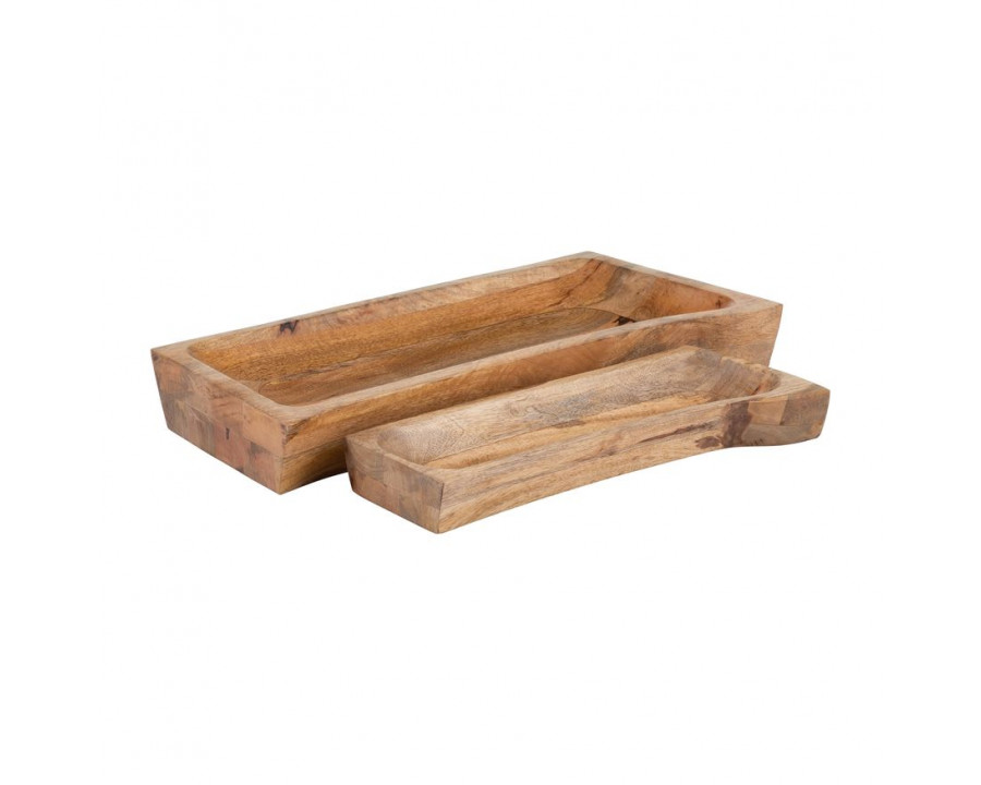 Sagebrook 17"/23" Wood Rectangular Trays (Set Of 2) - Natural