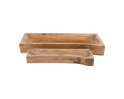 Sagebrook 17"/23" Wood Rectangular Trays (Set Of 2) - Natural