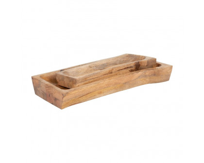 Sagebrook 17"/23" Wood Rectangular Trays (Set Of 2) - Natural