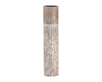 Sagebrook 14" Wood 2-Tone Textured Candle Holder