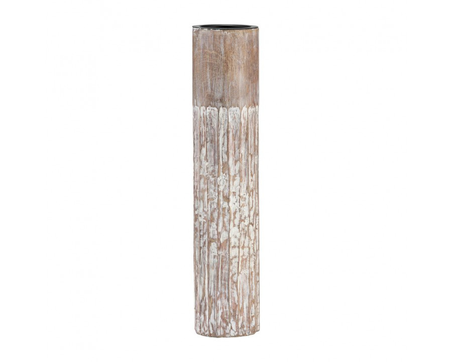 Sagebrook 14" Wood 2-Tone Textured Candle Holder - Brown