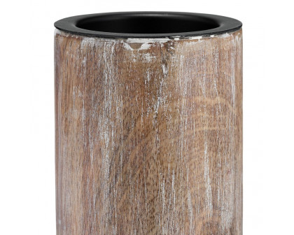 Sagebrook 14" Wood 2-Tone Textured Candle Holder - Brown