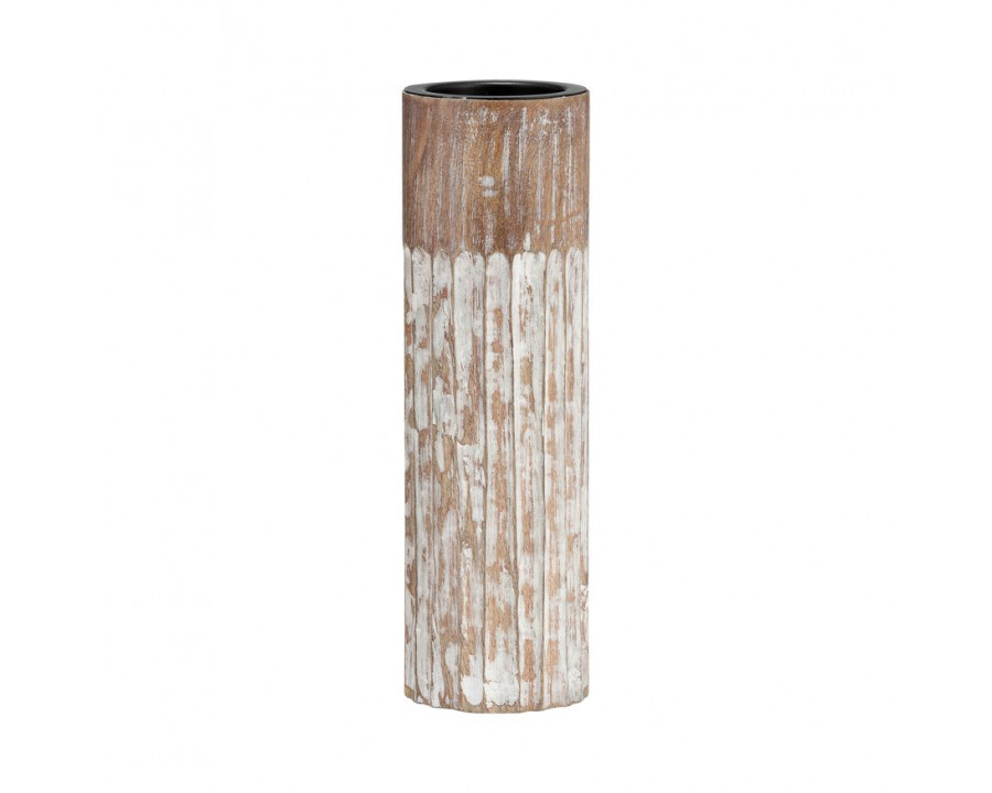 Sagebrook 14" Wood 2-Tone Textured Candle Holder