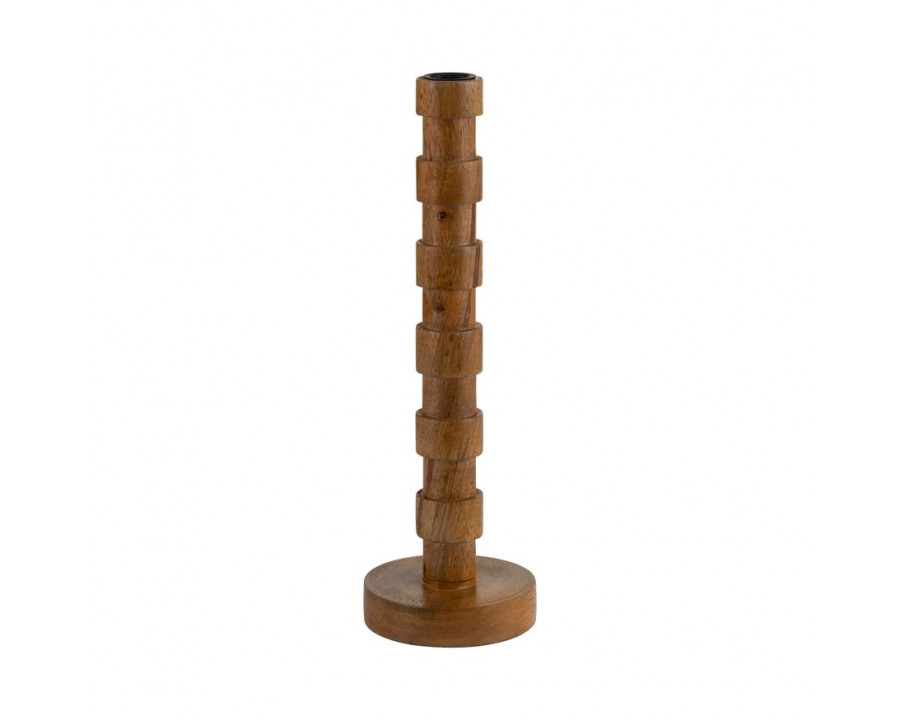 Sagebrook 13" Wood Textured Taper Candle Holder - Brown