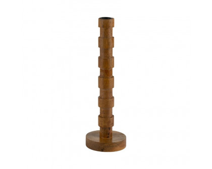 Sagebrook 13" Wood Textured Taper Candle Holder - Brown