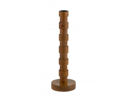 Sagebrook 13" Wood Textured Taper Candle Holder - Brown