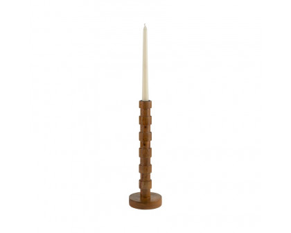 Sagebrook 13" Wood Textured Taper Candle Holder - Brown