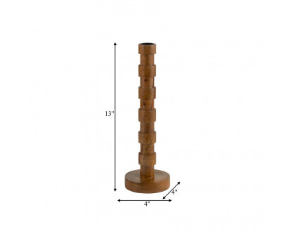 Sagebrook 13" Wood Textured Taper Candle Holder - Brown