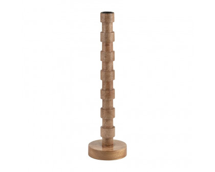 Sagebrook 15" Wood Textured Taper Candle Holder - Brown