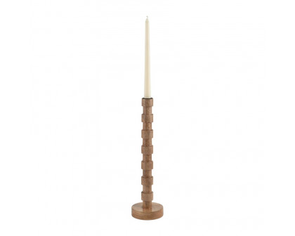 Sagebrook 15" Wood Textured Taper Candle Holder - Brown