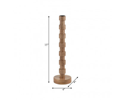 Sagebrook 15" Wood Textured Taper Candle Holder - Brown