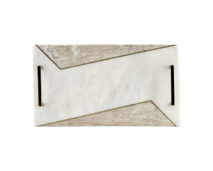 Sagebrook - 15"/18" Marble 2-tone Trays With Handle (Set Of 2) in White