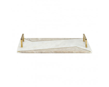 Sagebrook - 15"/18" Marble 2-tone Trays With Handle (Set Of 2) in White