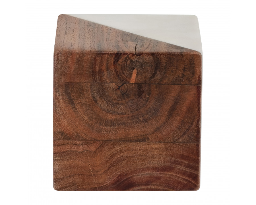 Sagebrook - 4" Marble/Wood Square Orb in Brown/White