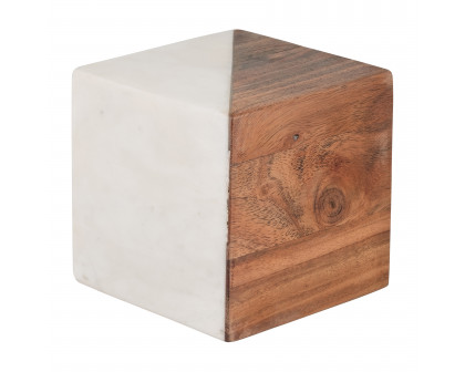 Sagebrook - 4" Marble/Wood Square Orb in Brown/White