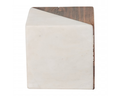 Sagebrook - 4" Marble/Wood Square Orb in Brown/White