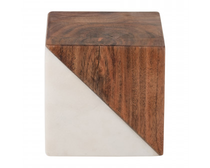 Sagebrook - 4" Marble/Wood Square Orb in Brown/White