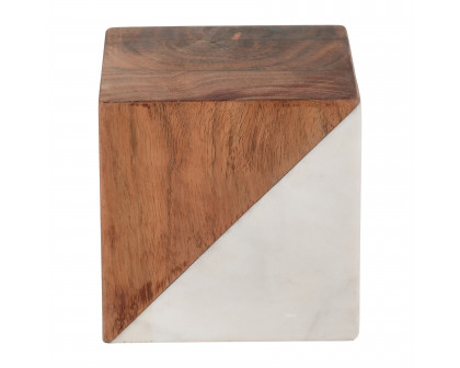 Sagebrook - 4" Marble/Wood Square Orb in Brown/White