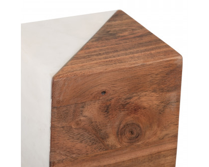 Sagebrook - 4" Marble/Wood Square Orb in Brown/White