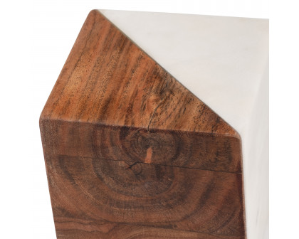 Sagebrook - 4" Marble/Wood Square Orb in Brown/White