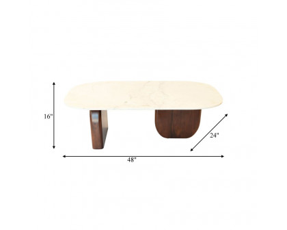 Sagebrook Marble/Wood Rectangle Coffee Table - Walnut/White