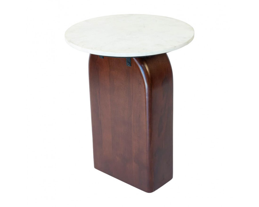 Sagebrook Round Side Table Marble Top - Walnut/White