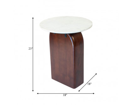 Sagebrook Round Side Table Marble Top - Walnut/White