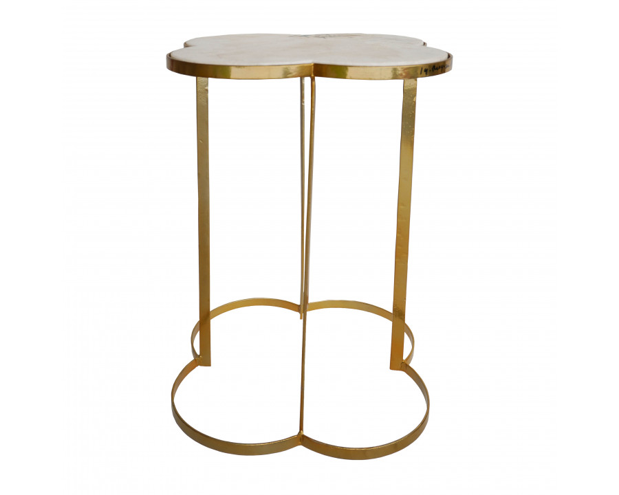 Sagebrook - 24" Metal/Marble Clover Shaped Side Table in Gold