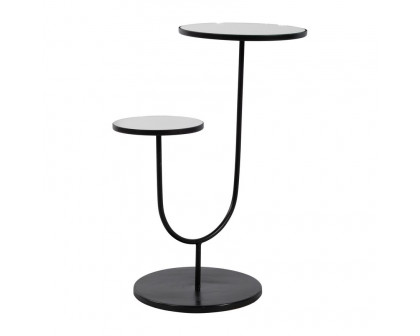 Sagebrook - Metal 2-Tiered Side Table With Mirror Top in White/Black