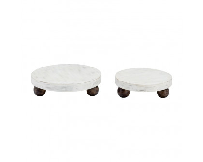 Sagebrook 8/10" Wood Round Risers (Set Of 2) - White Wash