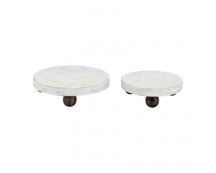 Sagebrook 8/10" Wood Round Risers (Set Of 2) - White Wash