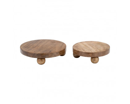 Sagebrook 8/10" Wood Round Risers (Set Of 2) - Natural