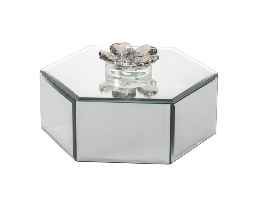 Sagebrook - 8" Glass Hexagonal Jewelry Box Flower Top in Sil