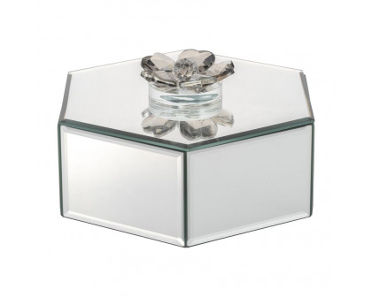 Sagebrook - 8" Glass Hexagonal Jewelry Box Flower Top in Sil