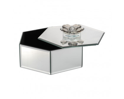 Sagebrook - 8" Glass Hexagonal Jewelry Box Flower Top in Sil