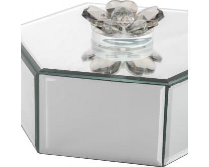 Sagebrook - 8" Glass Hexagonal Jewelry Box Flower Top in Sil