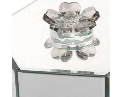 Sagebrook - 8" Glass Hexagonal Jewelry Box Flower Top in Sil