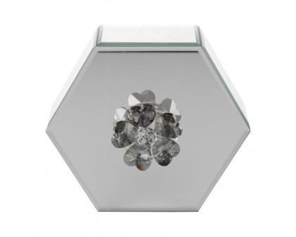 Sagebrook - 8" Glass Hexagonal Jewelry Box Flower Top in Sil