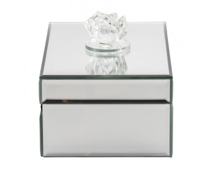 Sagebrook - 8" Glass Rec Jewelry Box Flower Top in Clear