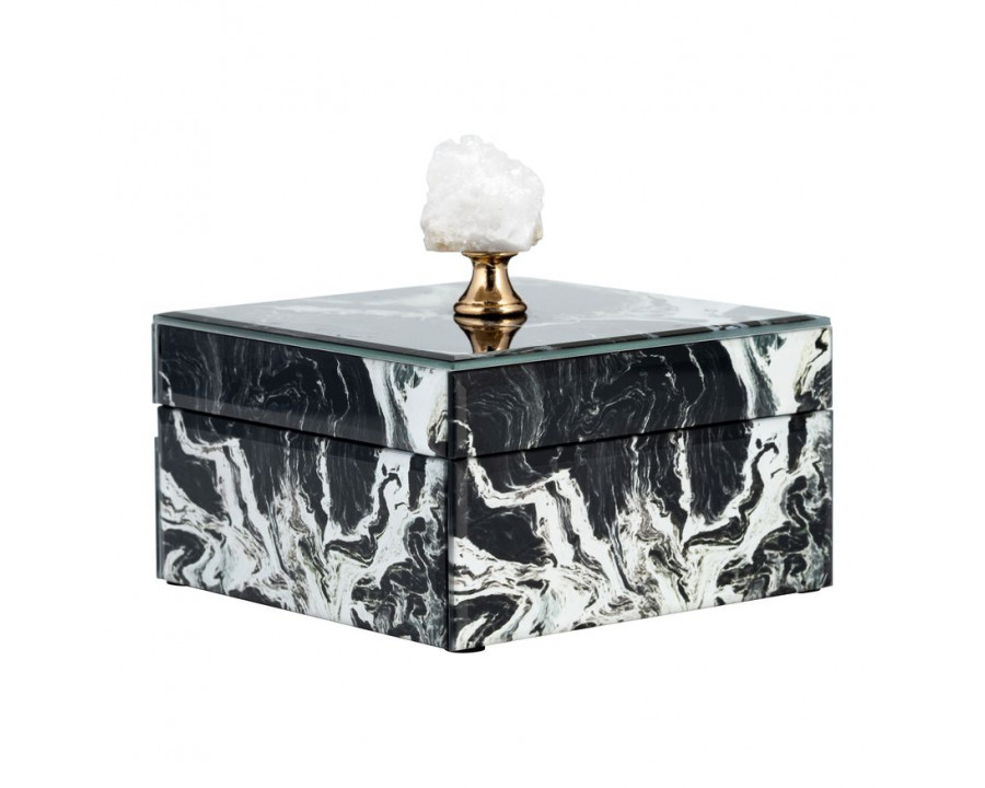 Sagebrook - 6"x5" Glass Jewelry Box Quartz Top in Black