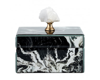 Sagebrook - 6"x5" Glass Jewelry Box Quartz Top in Black