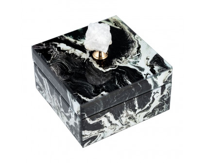 Sagebrook - 6"x5" Glass Jewelry Box Quartz Top in Black