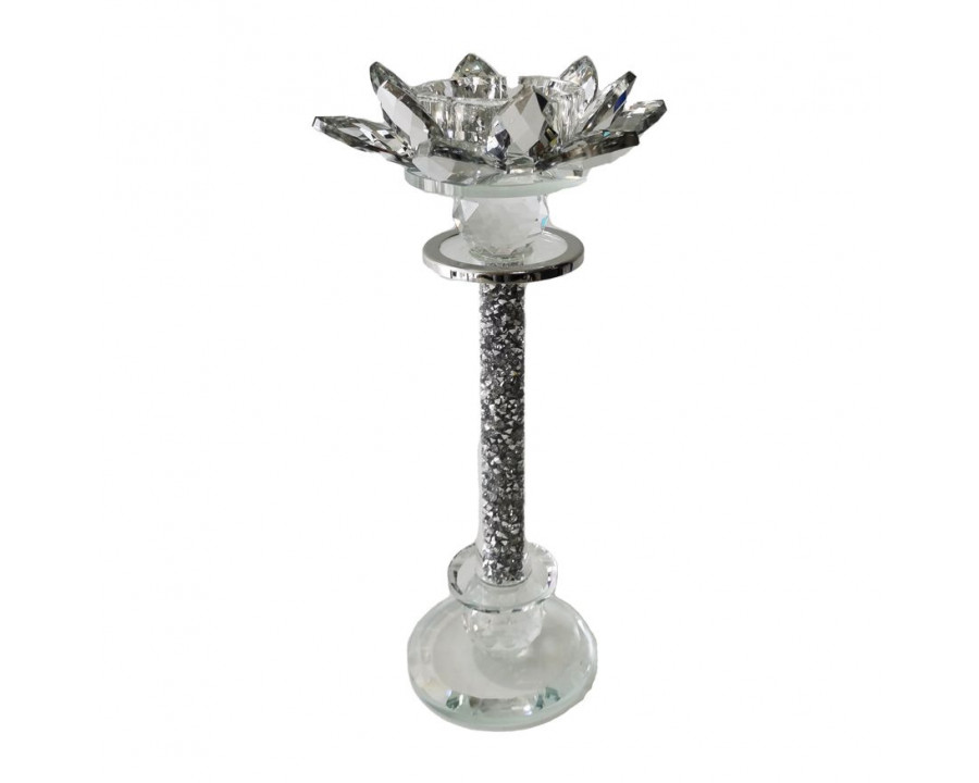 Sagebrook - 9" Glass Lotus Glitter Candle Holder in Silver