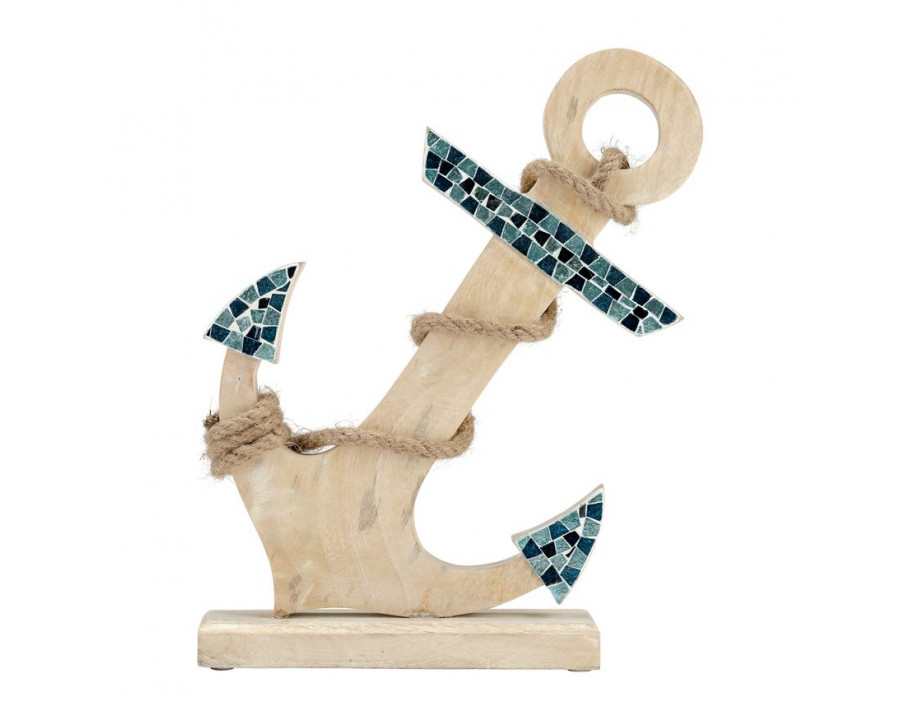 Sagebrook 15" Wood Anchor With Mosaic - Blue/Brown