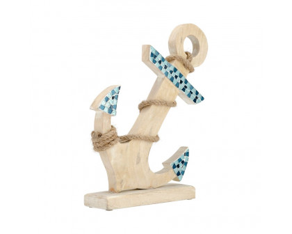 Sagebrook 15" Wood Anchor With Mosaic - Blue/Brown