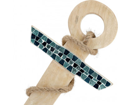 Sagebrook 15" Wood Anchor With Mosaic - Blue/Brown