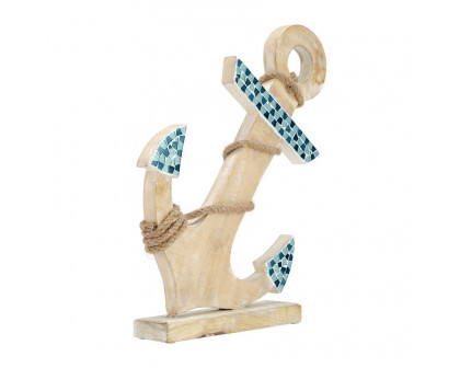 Sagebrook - 17" Wood Anchor With Mosaic in Blue/Brown